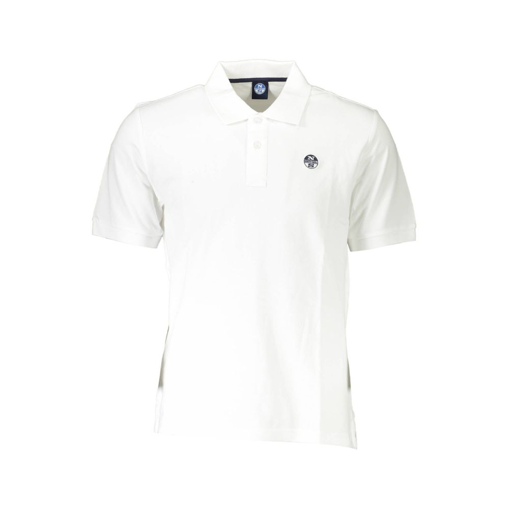 North Sails White Cotton Men Polo Shirt with embroidered logo and 2-button placket, ideal for casual elegance and comfort.