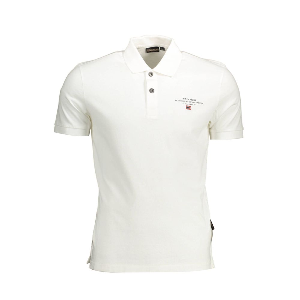 Napapijri White Cotton Men Polo Shirt with embroidered logo and two-button placket, showcasing refined casual elegance.