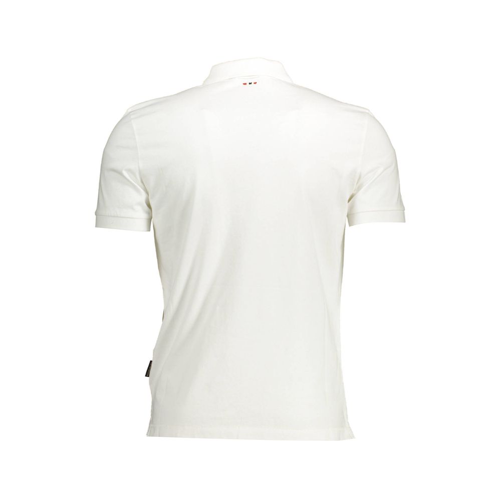 Back view of Napapijri White Cotton Men Polo Shirt, highlighting craftsmanship and simplicity in design, featuring a classic collar and short sleeves.