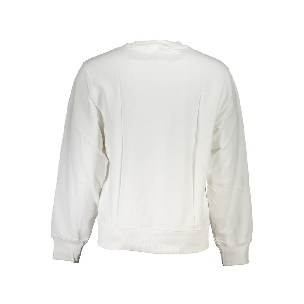 Back view of Calvin Klein White Cotton Men Sweater showcasing long sleeves and premium cotton fabric.