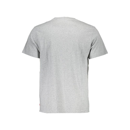 Back view of a gray T-shirt showing crew neck and short sleeves.
