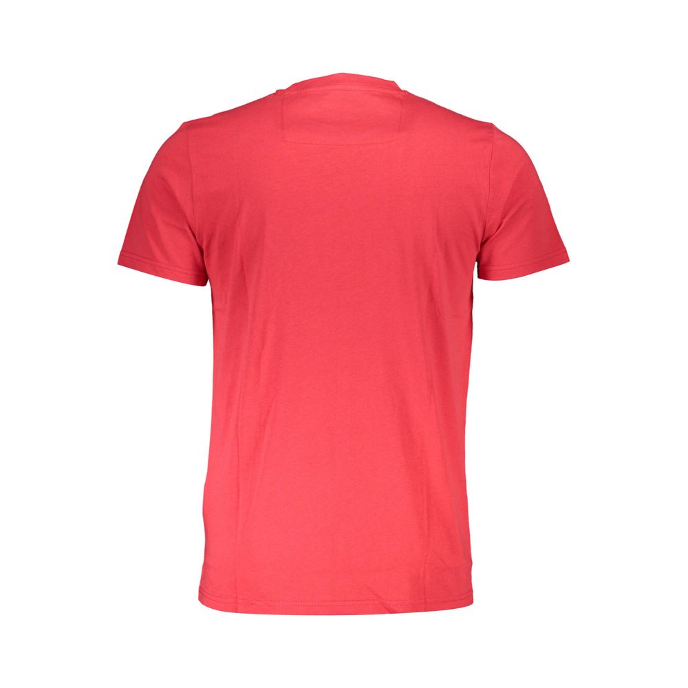 Back view of Cavalli Class Red Cotton Men T-Shirt showcasing vibrant color and fine cotton fabric.