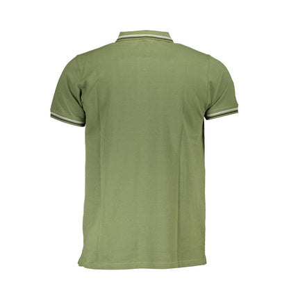 Back view of Cavalli Class Green Cotton Men Polo Shirt with short sleeves and classic collar.