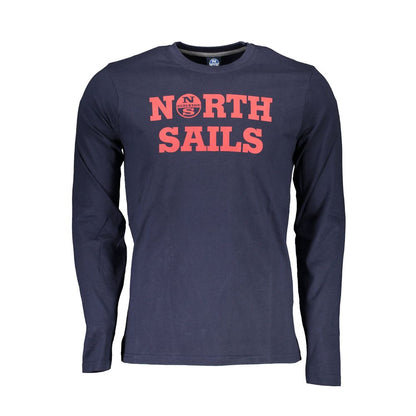 North Sails Blue Cotton Men T-Shirt with logo, long sleeves, perfect for maritime style.