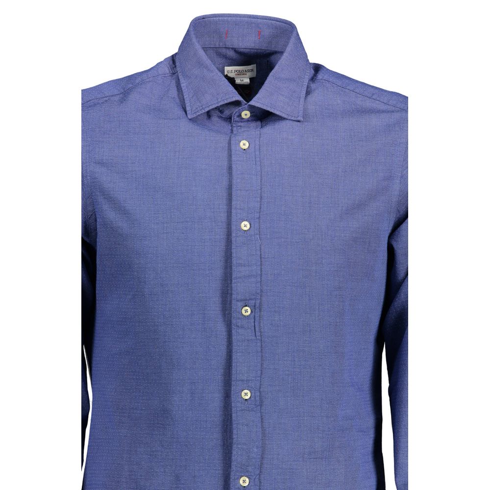 U.S. POLO ASSN. Blue Cotton Men Shirt with French collar and logo buttons