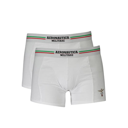 Aeronautica Militare White Cotton Men Boxer with elastic waistband and logo in a bi-pack for modern comfort and style.