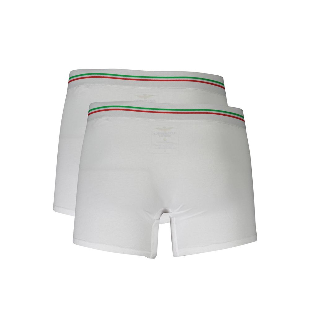 Aeronautica Militare White Cotton Men Boxer bi-pack with elastic waistband and logo, offering comfort and sophistication.