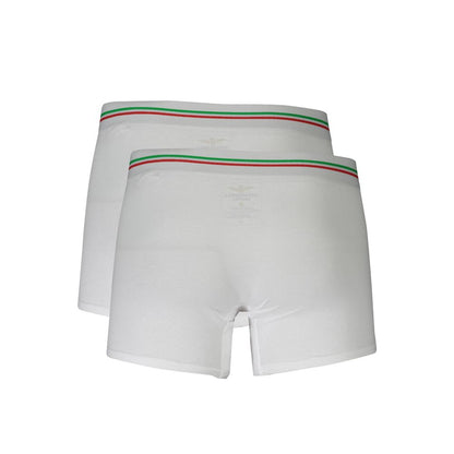 Aeronautica Militare White Cotton Men Boxer bi-pack with elastic waistband and logo, offering comfort and sophistication.