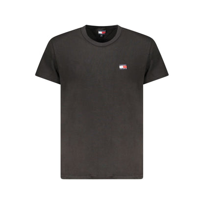 Tommy Hilfiger Black Cotton Men T-Shirt with embroidered logo, eco-friendly crew neck design for luxury and sustainability.