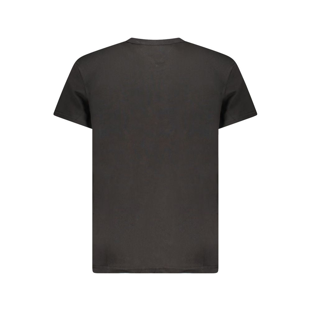 Tommy Hilfiger Black Cotton Men T-Shirt with short sleeves and crew neck, featuring iconic logo embroidery, crafted from eco-friendly fabric.