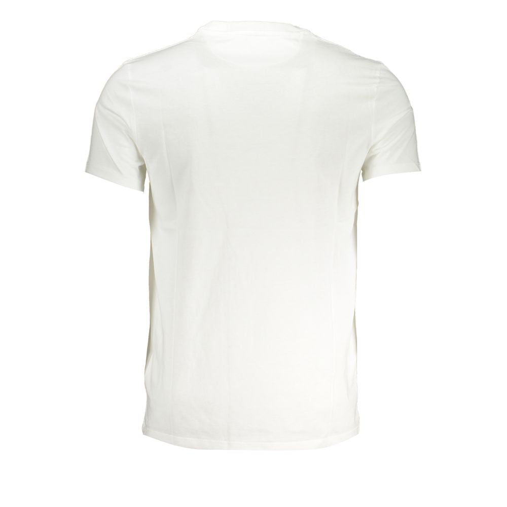 Back view of Timberland White Cotton Men T-Shirt showcasing slim-fit design and crew neck.