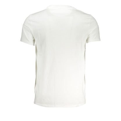 Back view of Timberland White Cotton Men T-Shirt showcasing slim-fit design and crew neck.