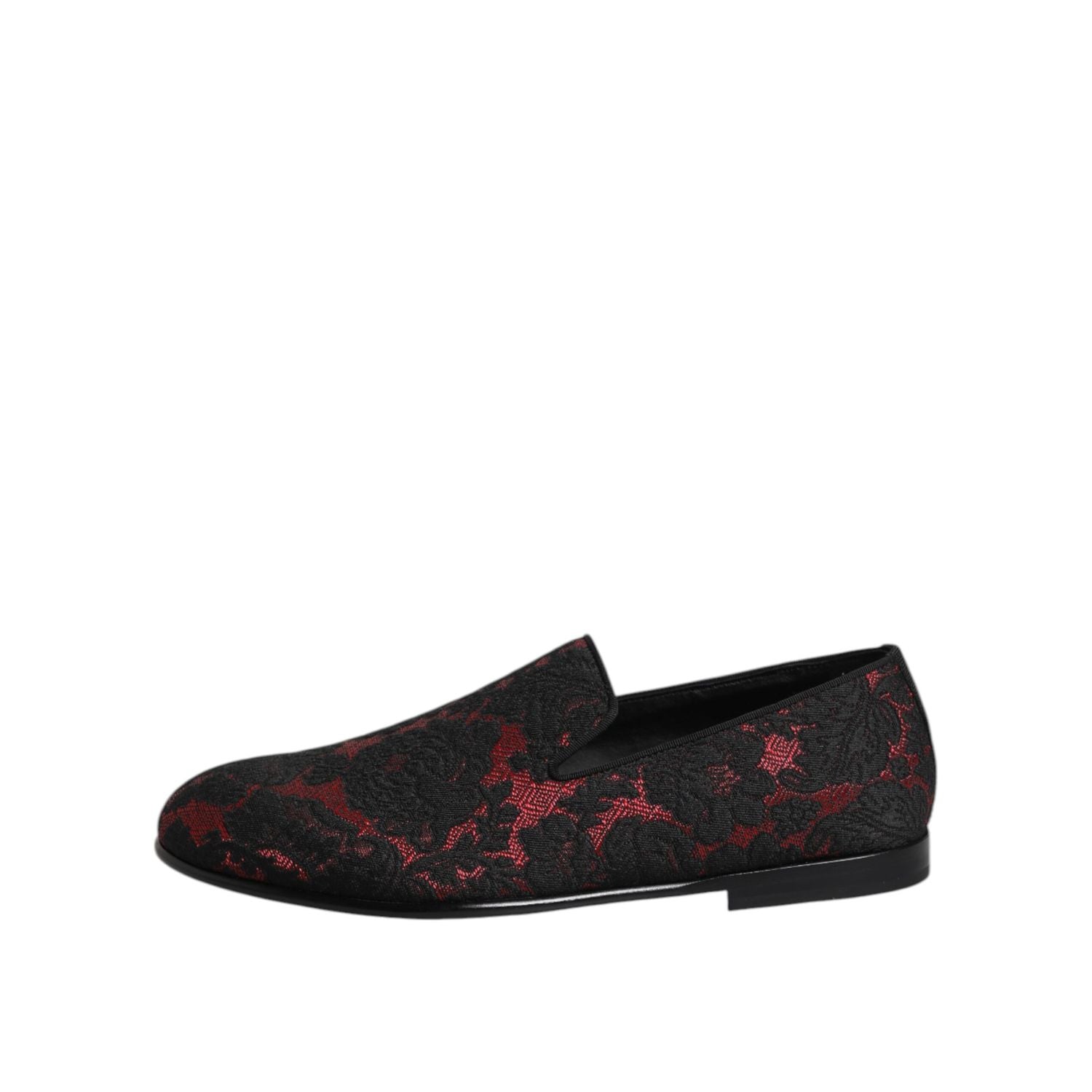 Dolce & Gabbana Red Black Jacquard Slip On Loafers Shoes