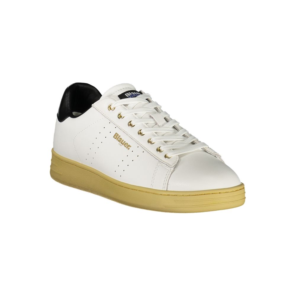 Blauer White Leather Men Sneaker with black accents and removable footbed, showcasing sleek urban design and distinctive Blauer branding.