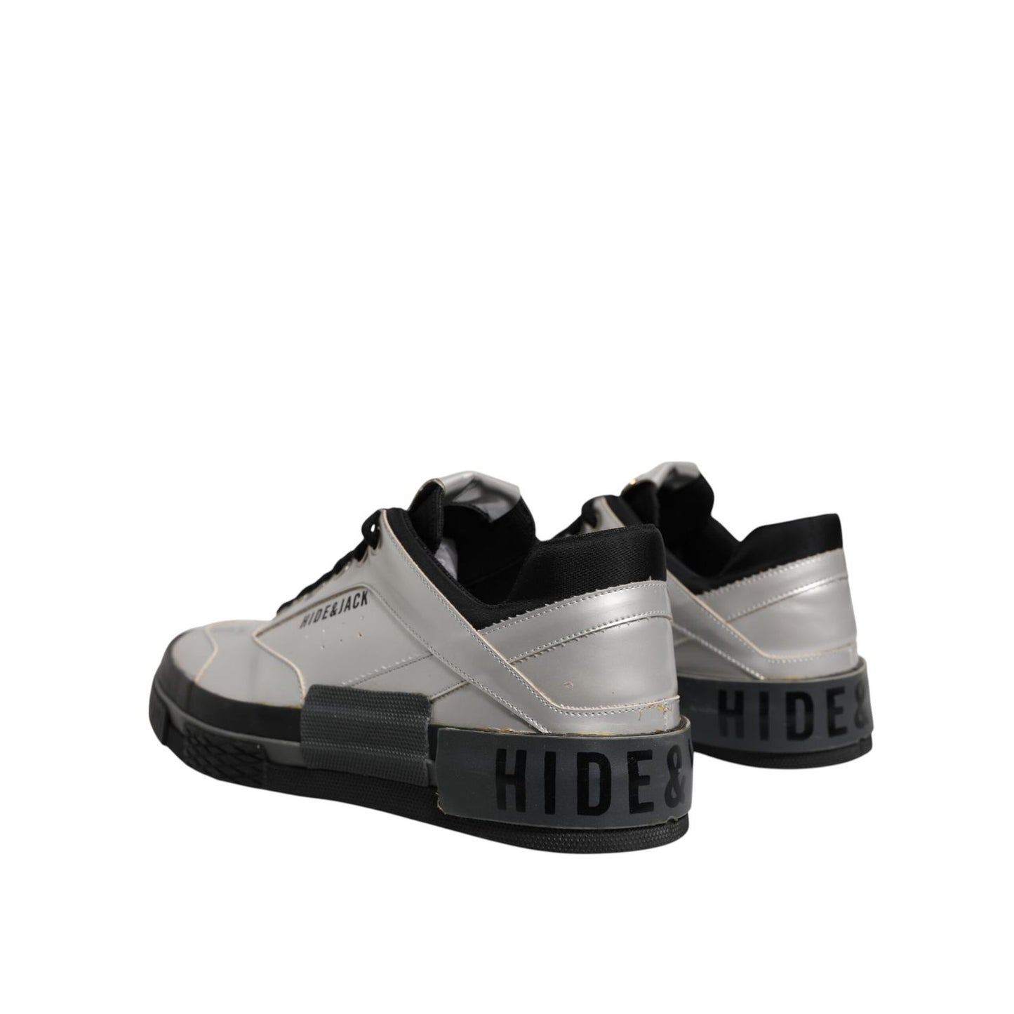 HIDE & JACK Metallic Silver Low Top Lace Up Sneakers Shoes