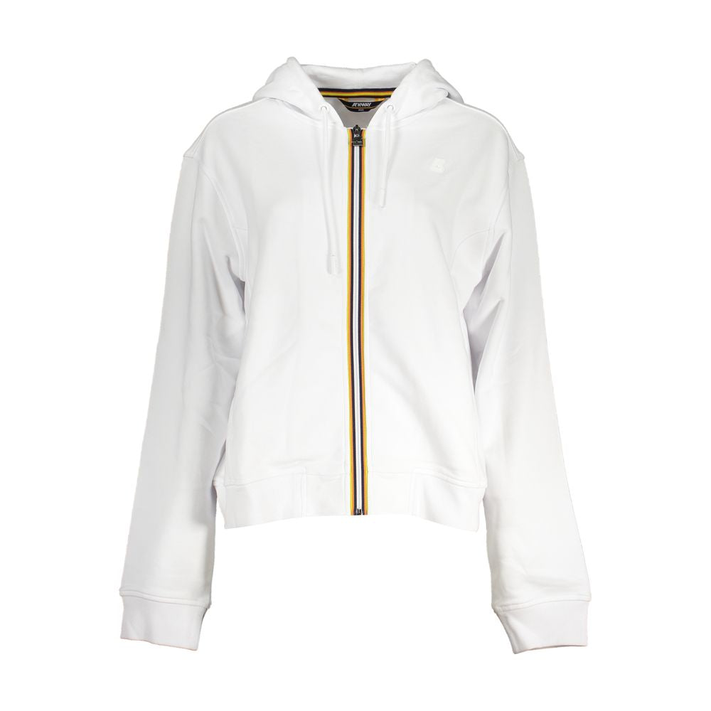 K-WAY White Cotton Women Sweater with hood and iconic logo, featuring contrast details and zip-up design, ideal for casual outfits.