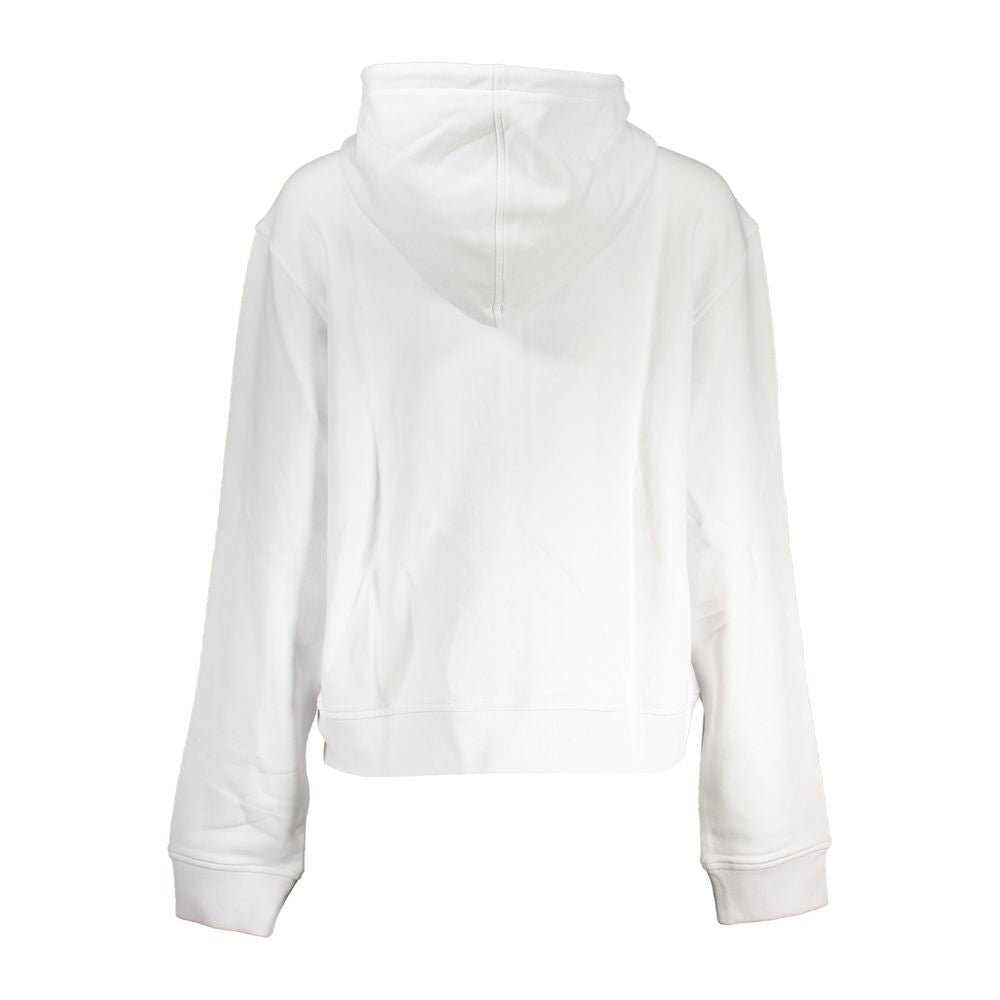 K-WAY White Cotton Women Sweater with hood and zip-up design, showcasing the back view with brushed fabric texture and practical pockets.
