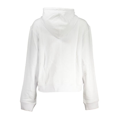 K-WAY White Cotton Women Sweater with hood and zip-up design, showcasing the back view with brushed fabric texture and practical pockets.