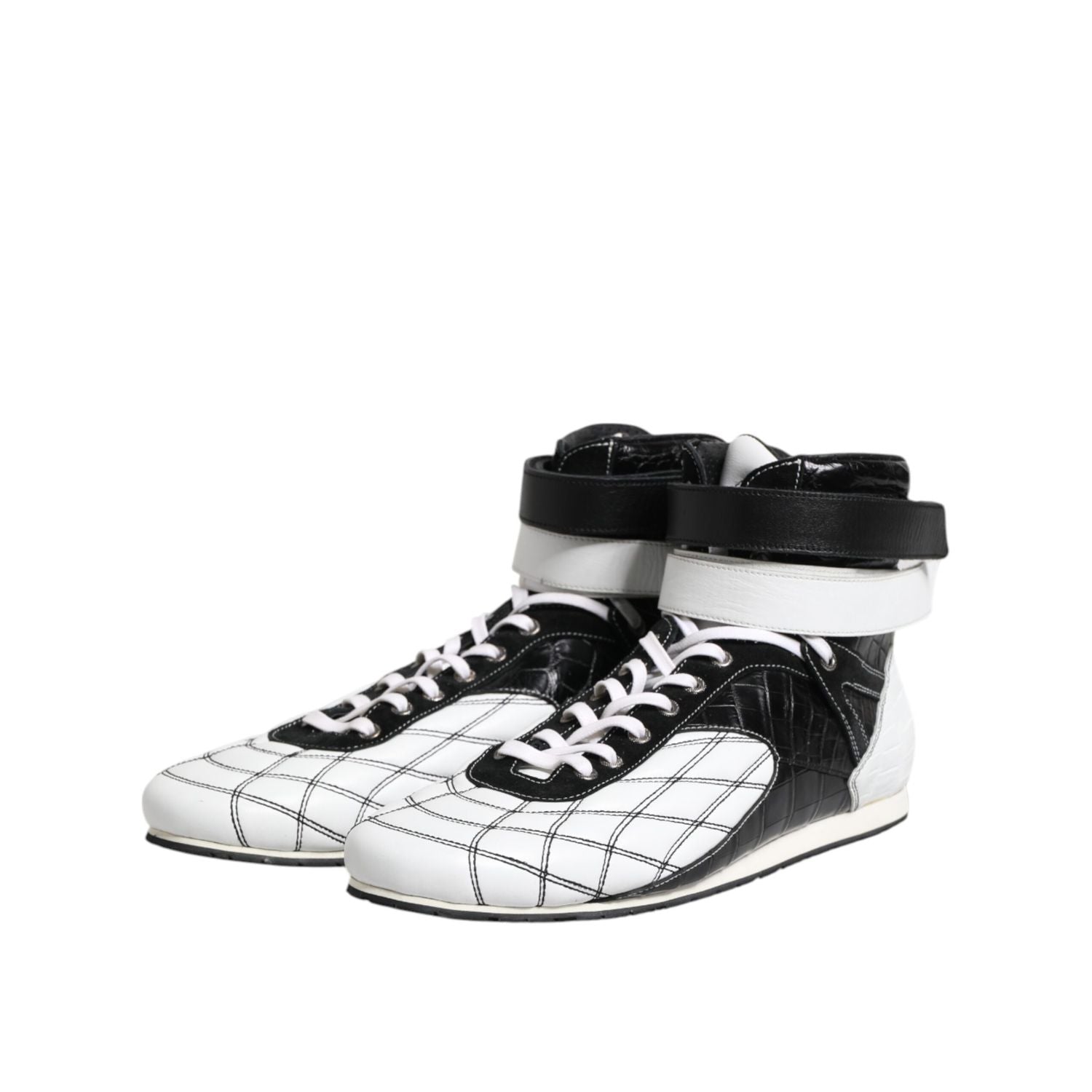 Dolce & Gabbana Black White Leather High Top Sneakers Shoes