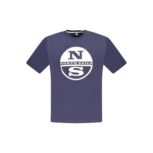 North Sails Blue Cotton Men T-Shirt with logo, short sleeves, crew neck, bold design, soft 100% cotton for comfort and casual style.