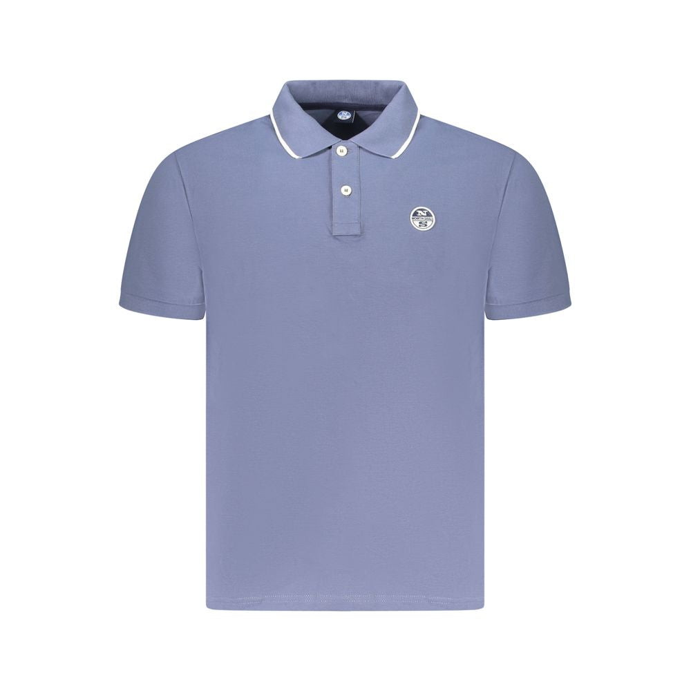 North Sails Blue Cotton Men Polo Shirt with logo, short sleeves, and contrasting details, showcasing nautical elegance and modern style.