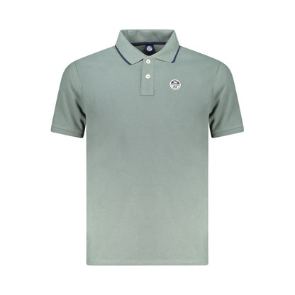 North Sails Green Cotton Men Polo Shirt with logo, short sleeves, and contrasting details for a stylish, comfortable look.