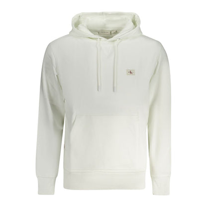 Calvin Klein White Cotton Men Sweater with hood and kangaroo pocket, made from premium cotton blend for comfort and luxury.