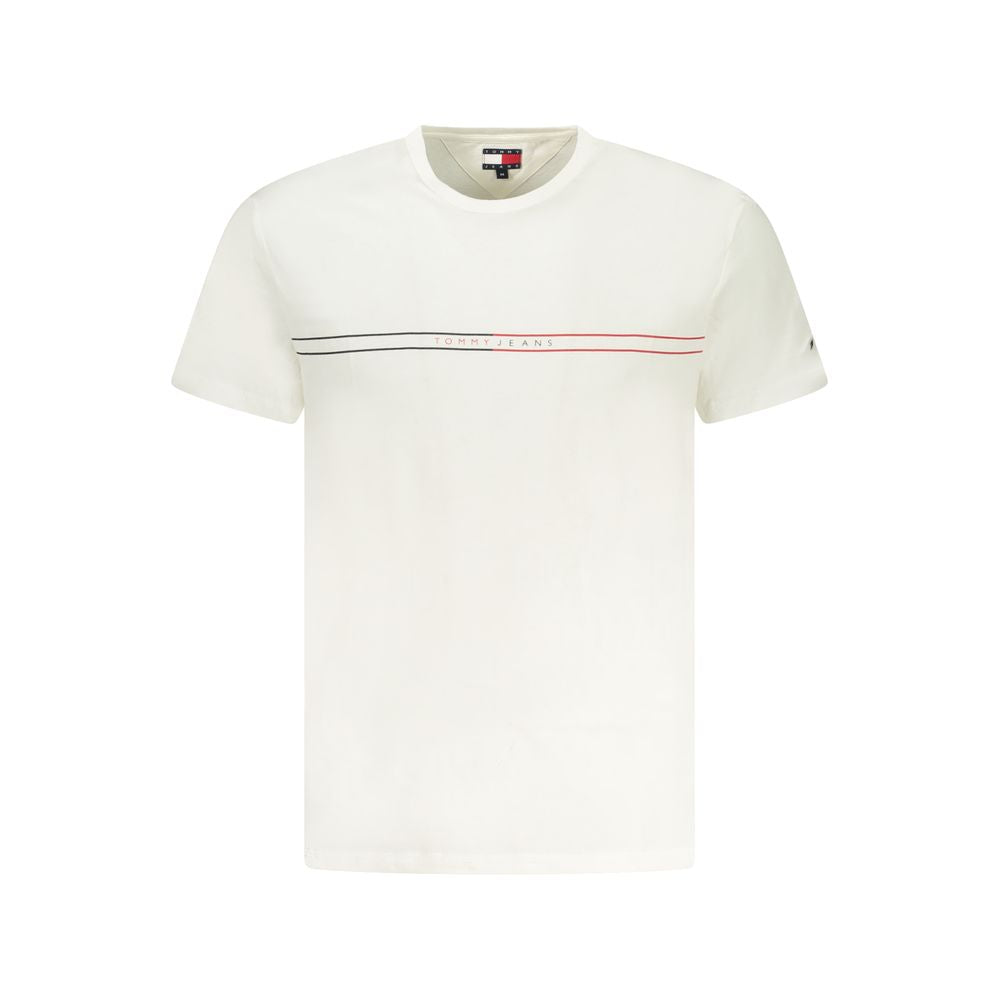 Tommy Hilfiger White Cotton Men T-Shirt with crew neck, logo print, and sustainable fabric.