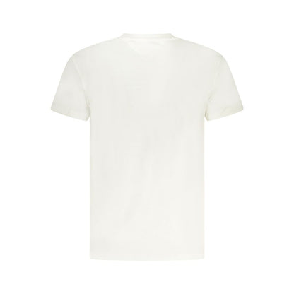 Back view of Tommy Hilfiger White Cotton Men T-Shirt, showcasing crew neck and short sleeves.