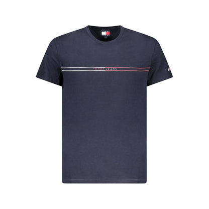 Tommy Hilfiger Blue Cotton Men T-Shirt with logo and crew neck, environmentally crafted 95% regenerative cotton, stylish and iconic design.