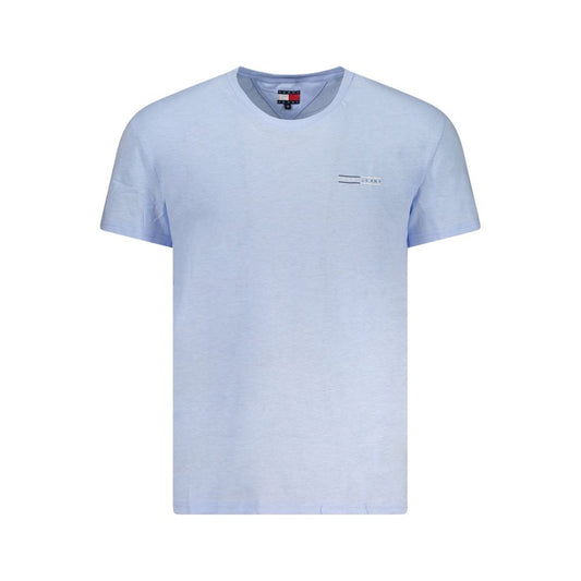 Tommy Hilfiger Blue Cotton Men T-Shirt with crew neck and logo print, made from 95% regenerative cotton for sustainable fashion.