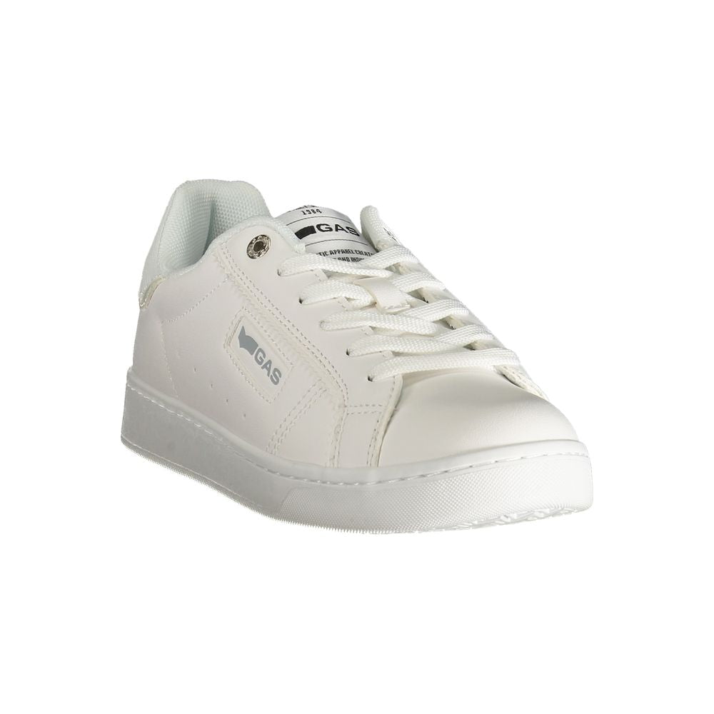 Gas White Polyester Women Sneaker with bold logo and edgy texture, showcasing style and comfort.