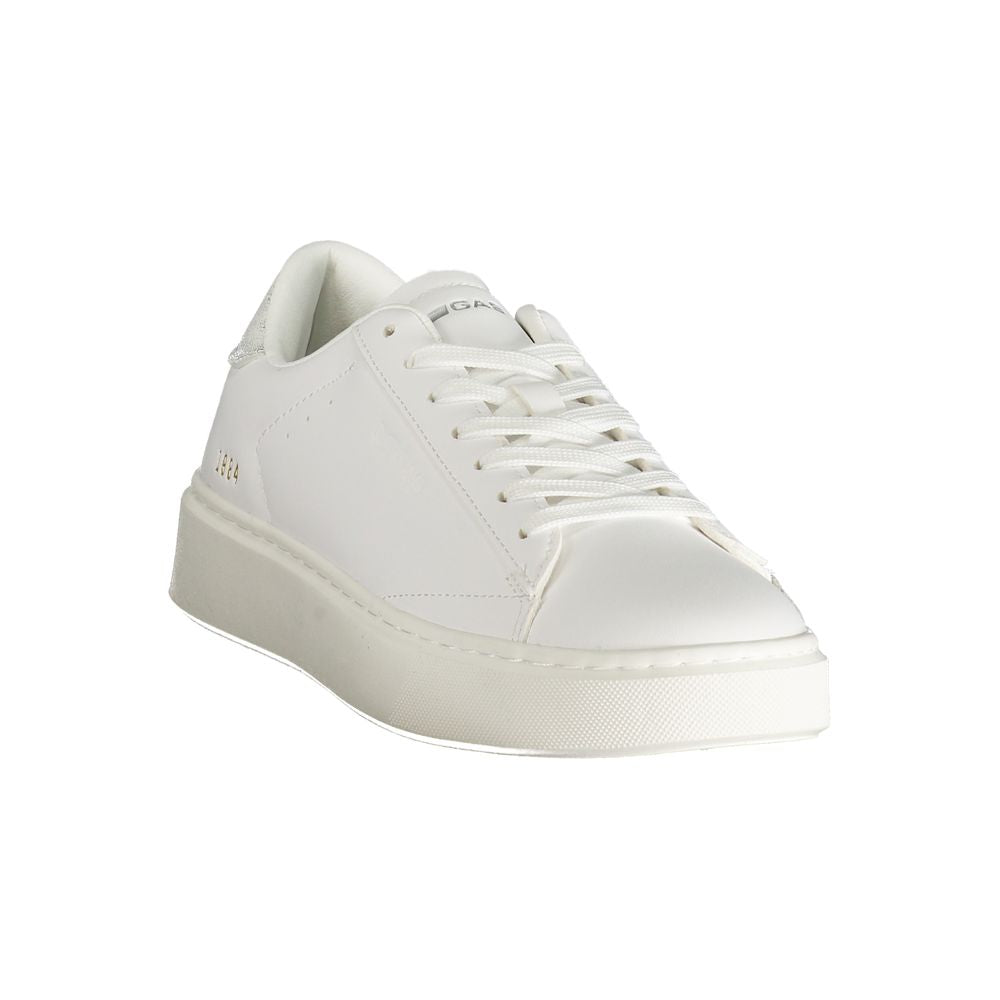 Gas White Polyester Women Sneaker with bold design, featuring silver details and iconic Gas logo for stylish, confident strides.