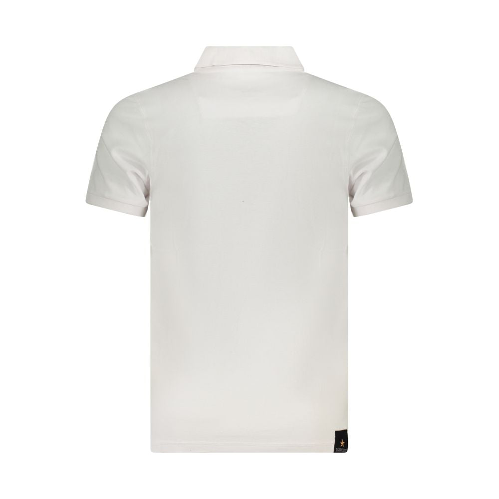 Back view of Accademia Militare White Cotton Polo Shirt, featuring short sleeves, eagle ball logo, and three-button design.