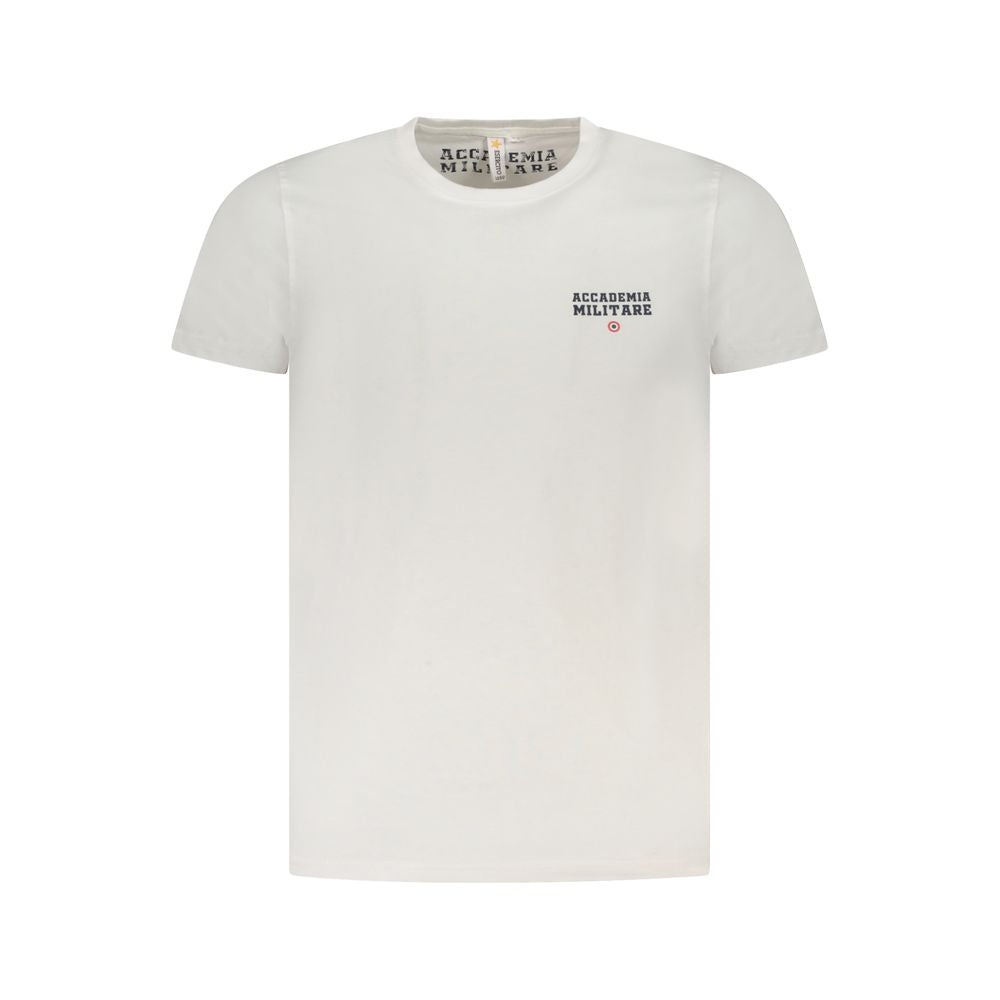 Accademia Militare White Cotton T-Shirt with crew neck, short sleeves, and logo print