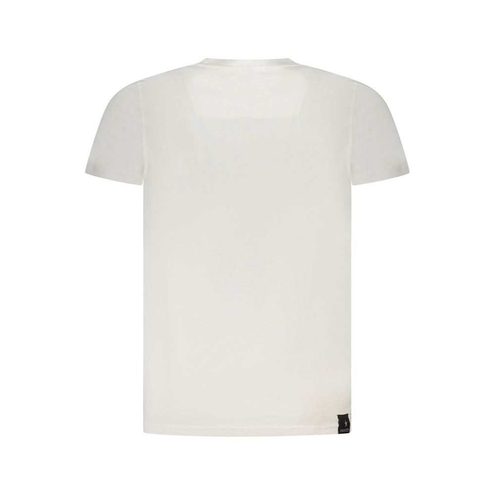 Back view of Accademia Militare White Cotton T-Shirt with short sleeves and crew neck, showcasing logo print.