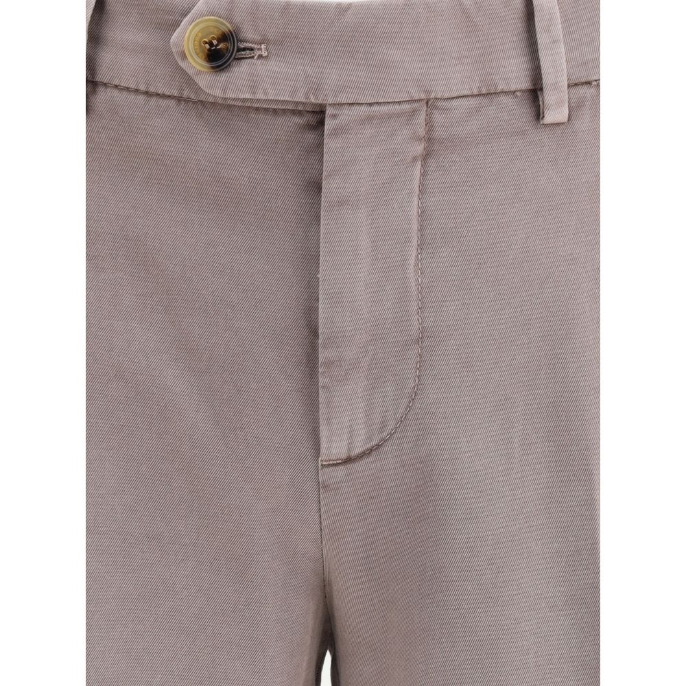 Close-up view of Brunello Cucinelli Gray Cotton Casual Pants showing front button, zipper closure, and belt loops.