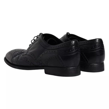 Dolce & Gabbana Dark Blue Leather Derby Wingtip Formal Shoes