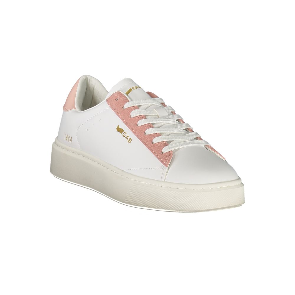 Gas White Polyester Women Sneaker with pink accents and chic print, featuring iconic Gas logo for stylish comfort and durability.