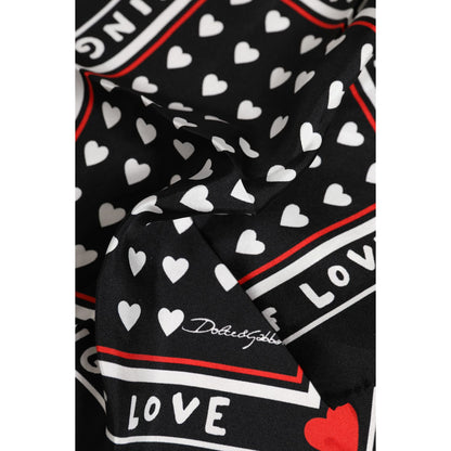 Dolce & Gabbana Black Printed Silk Square Men Foulard Scarf