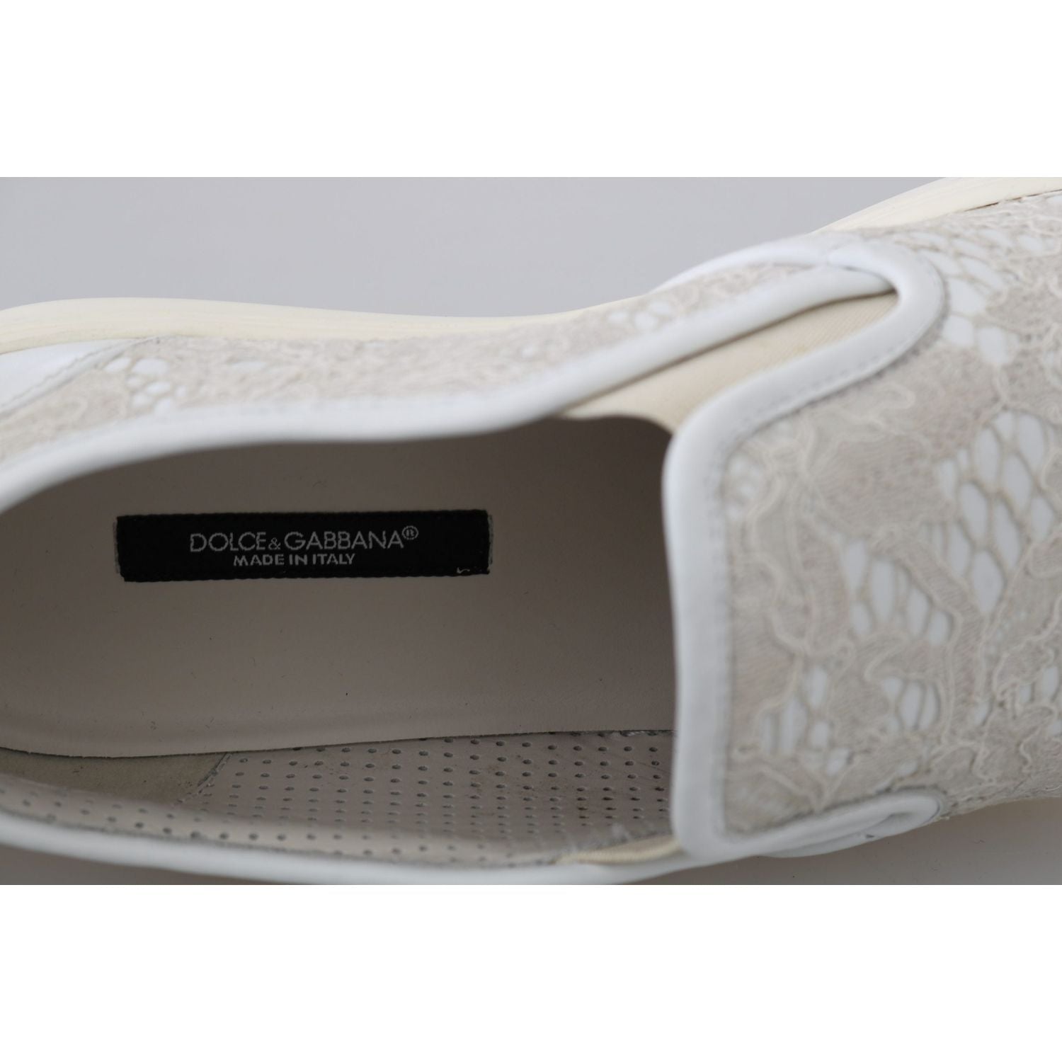 Dolce & Gabbana White Leather Lace Slip On Loafers Shoes