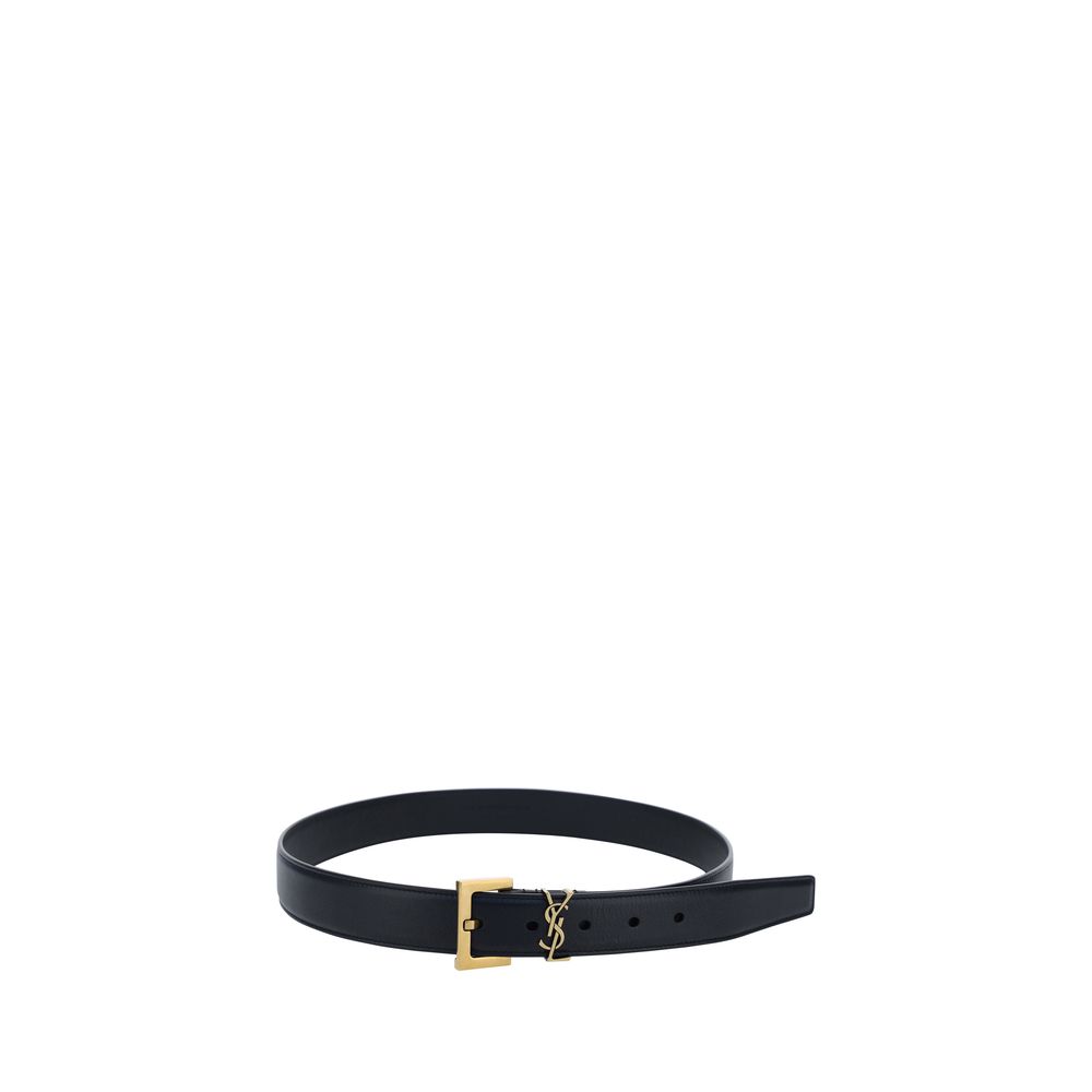 Saint Laurent Black Calf Leather Bos Taurus Regular Belt
