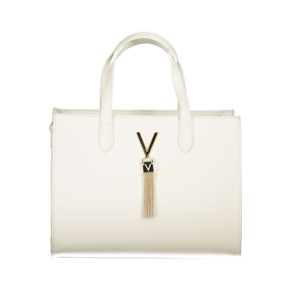 Mario Valentino White Polyethylene Handbag with two handles, removable strap, internal pockets, contrasting details, and zip closure.