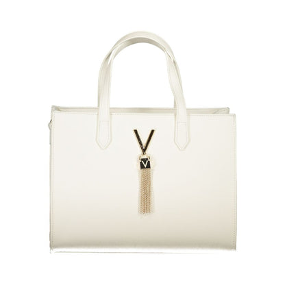 Mario Valentino White Polyethylene Handbag with two handles, removable strap, internal pockets, contrasting details, and zip closure.