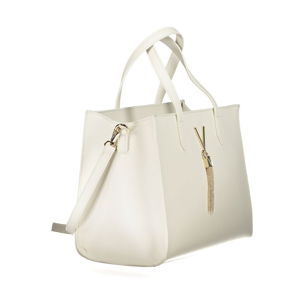 Mario Valentino White Polyethylene Handbag with adjustable shoulder strap, two handles, contrasting details, and zip closure.