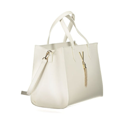 Mario Valentino White Polyethylene Handbag with adjustable shoulder strap, two handles, contrasting details, and zip closure.