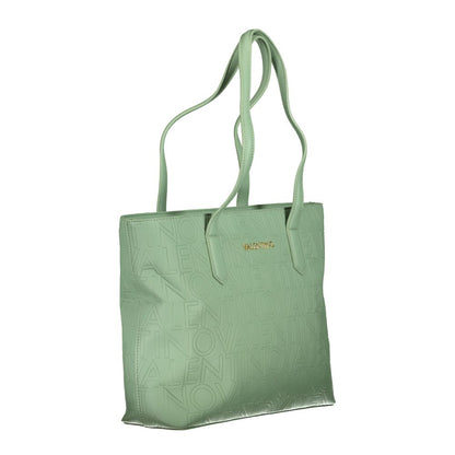 Mario Valentino Green Polyethylene Handbag with 2 handles, contrasting details, zip closure, and logo on a white background.