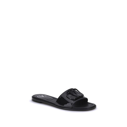 Valentino Garavani Black Calf Leather Bos Taurus Flat Sandals