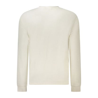 Calvin Klein White Cotton Men Sweater, back view showcasing long sleeves and elegant design.
