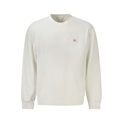 Calvin Klein White Cotton Men Sweater with crew neck and logo design, elegant and sustainable fashion choice.
